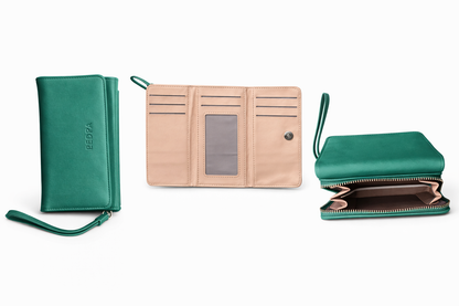 Luxury Green Multi-Compartment Ladies Wallet with Wrist Strap