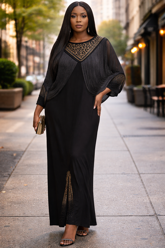 Embellished Fitted Fringe Dinner Dress