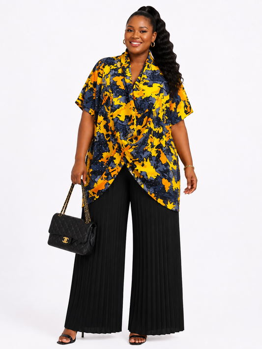 Golden Mix Pattern &  Pleated Pant Set