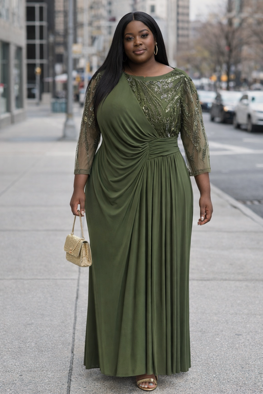 Midnight Elegance Olive Green Evening Gown