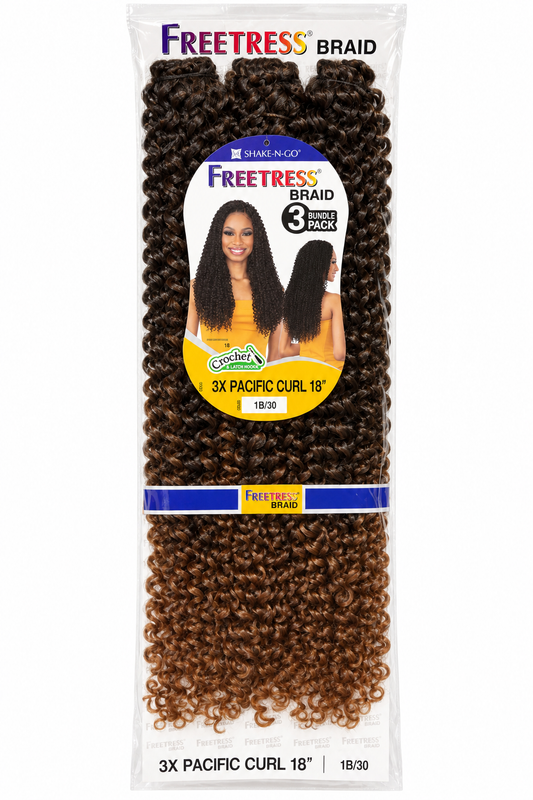 Freetress 3X Pacific Curl 18″ Crochet Hair – 3 Bundle Pack, 1B/30