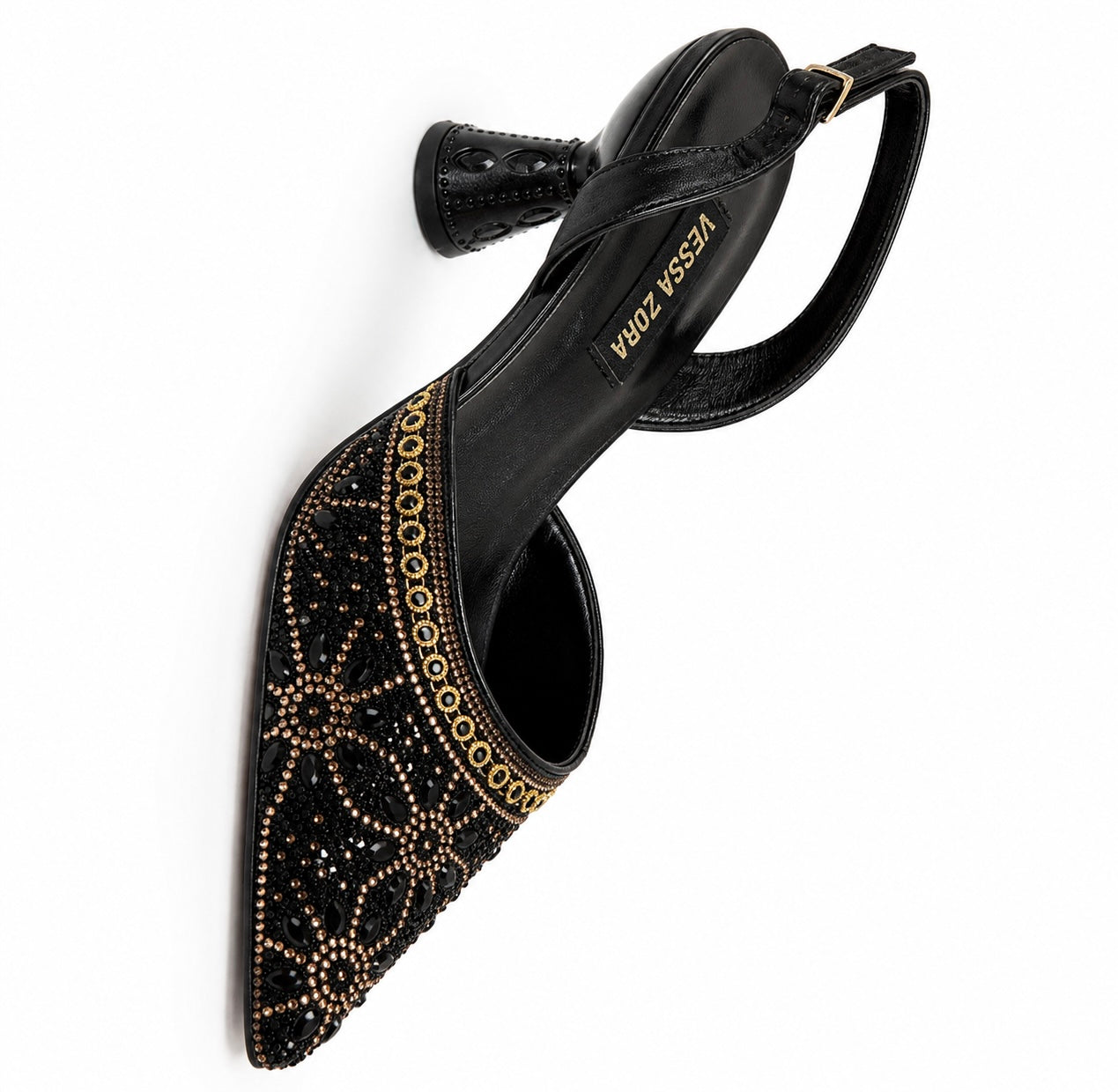 Black Royal Crystal Slingbacks
