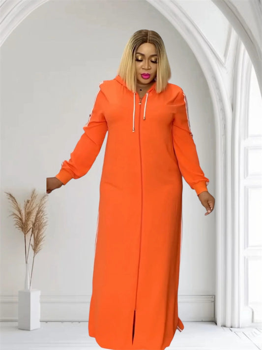 Hooded Dress with Front Zipper – Urban Casual Look