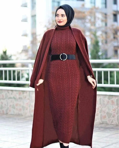 Ensemble Robe longue et Veste en maille douillette – L'Élégance rencontre le Confort