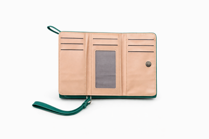 Luxury Green Multi-Compartment Ladies Wallet with Wrist Strap