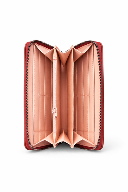 Elegant Zip Around Long Wallet – Premium Red Leather Purse