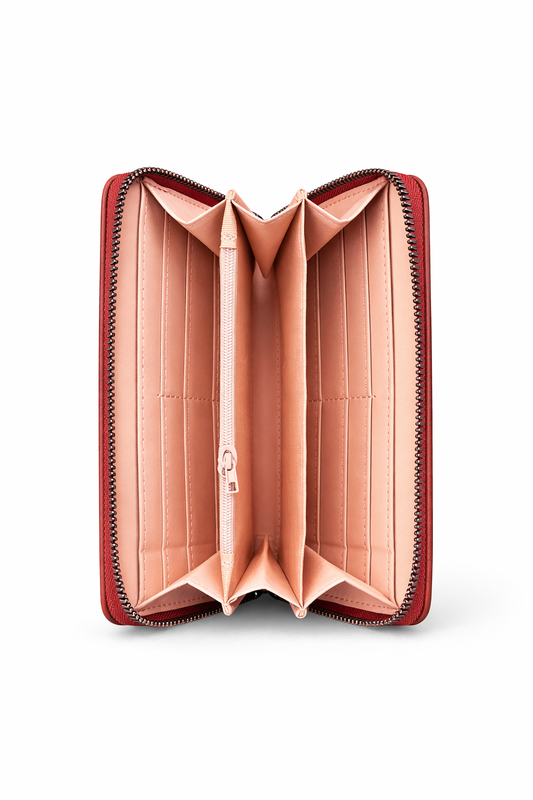 Elegant Zip Around Long Wallet – Premium Red Leather Purse