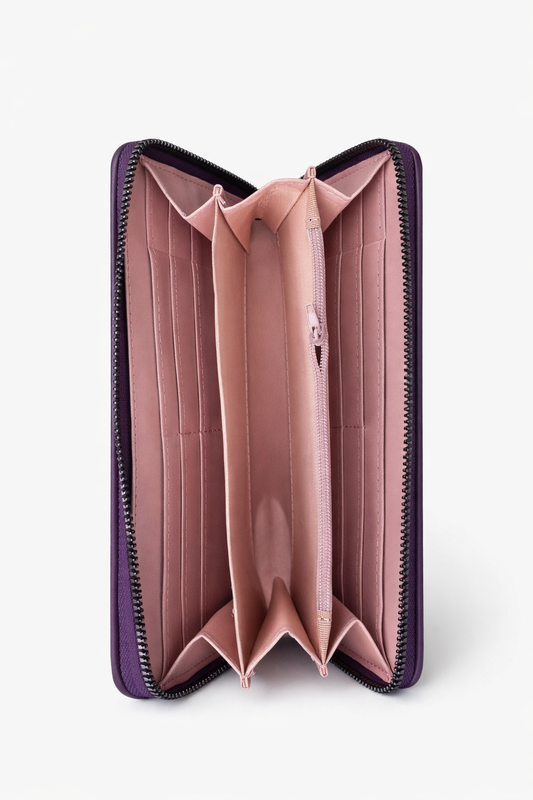 Elegant Zip Around Long Wallet – Premium Purple Leather Purse