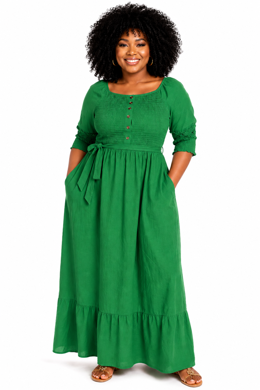 Elegant Smocked Maxi Dress – Green