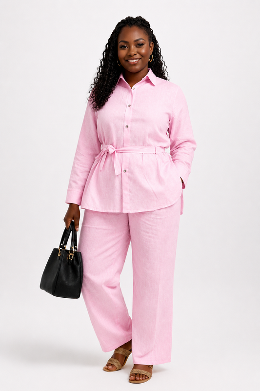 Elegant Linen Two-Piece Set – Pink