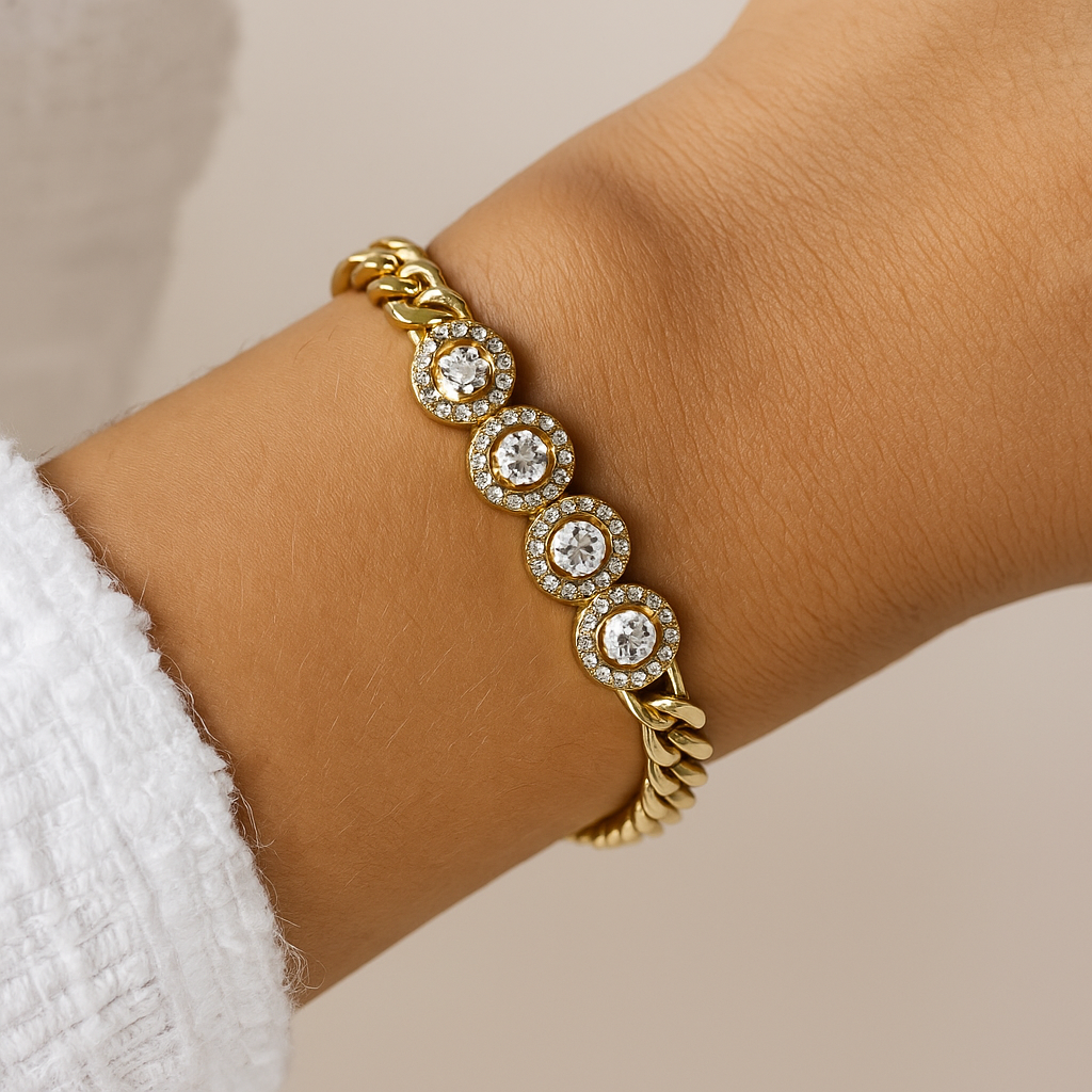 6545B- 6.71 Xuping Gold Bracelet – Sparkling Crystal 17cm