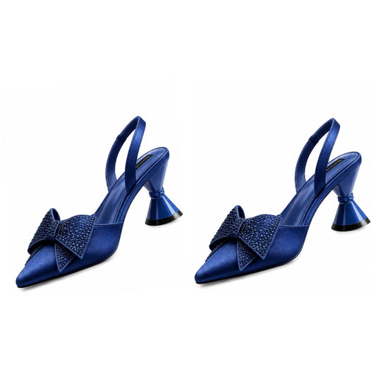 Midnight Sapphire Bow Slingback Heels - 69