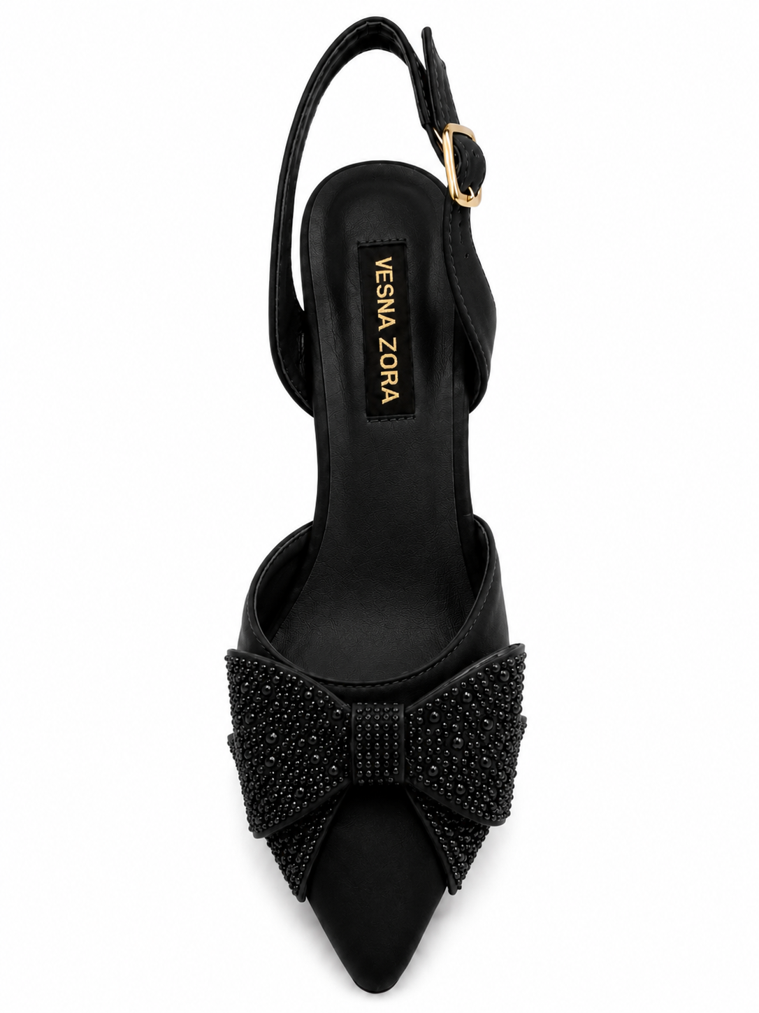 Black Rhinestone Bow Slingback Heels 69