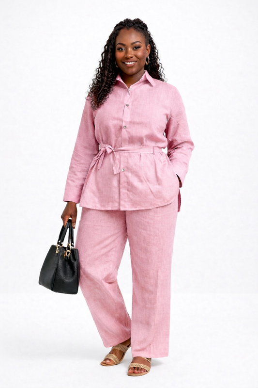 Elegant Linen Two-Piece Set – Soft Pink