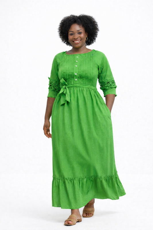 Elegant Smocked Maxi Dress – Green