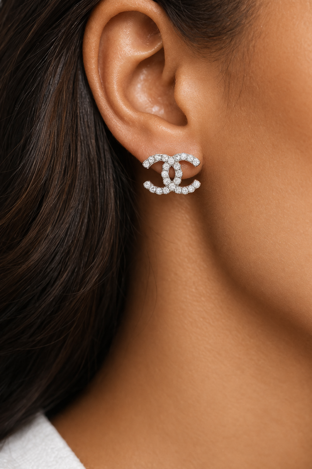 Luxury Crystal Double C Stud Earrings – Elegant Sparkle Statement