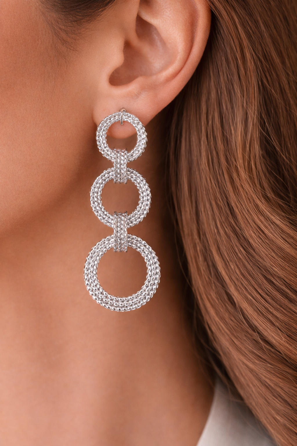 Triple Loop Silver Statement Earrings