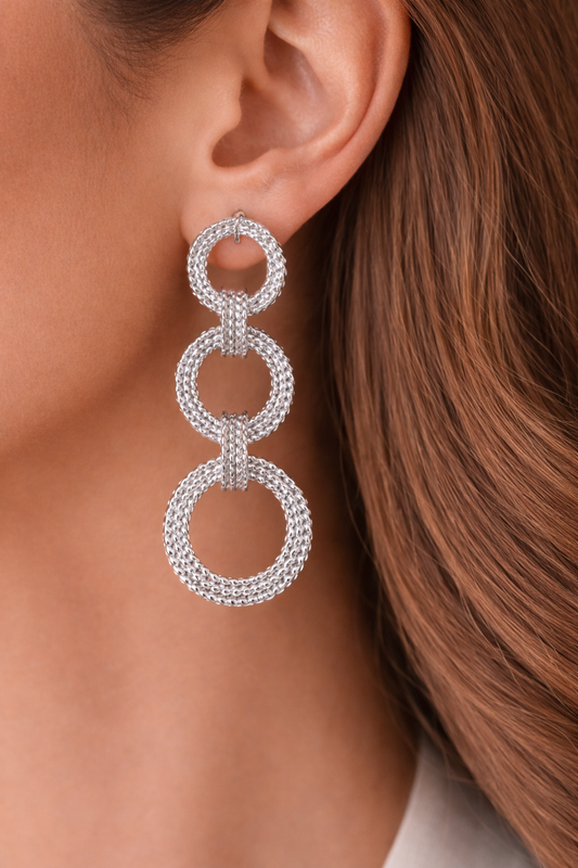 Triple Loop Silver Statement Earrings