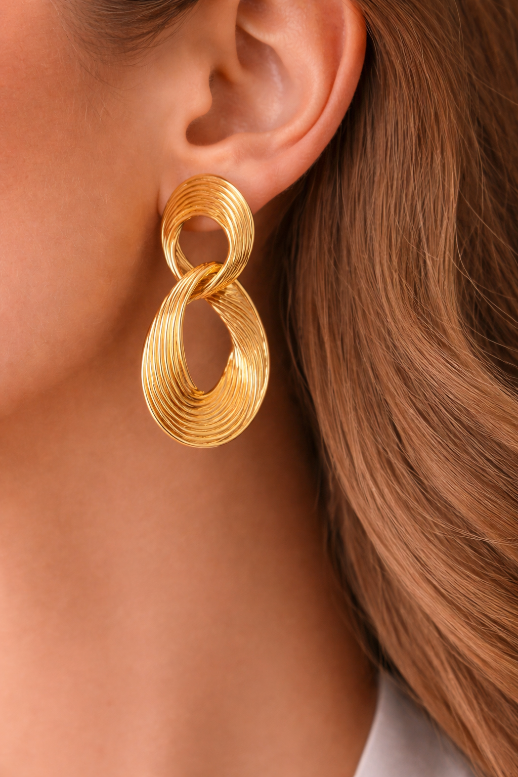 Gold Double Loop Spiral Statement Earrings
