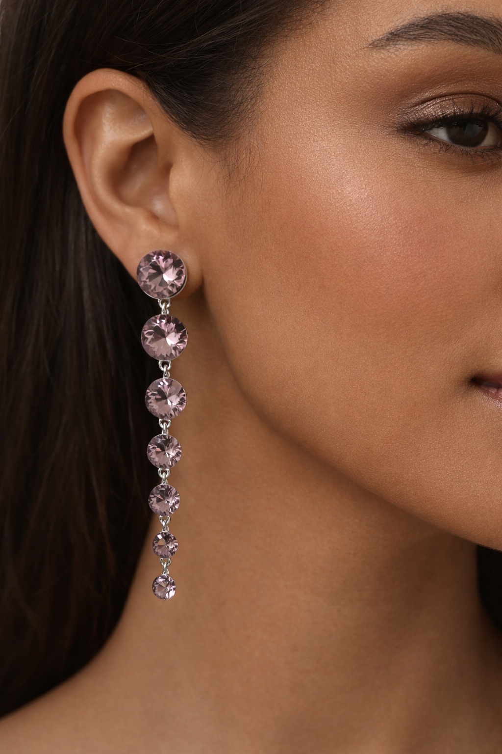 Pink Crystal Cascade Drop Earrings