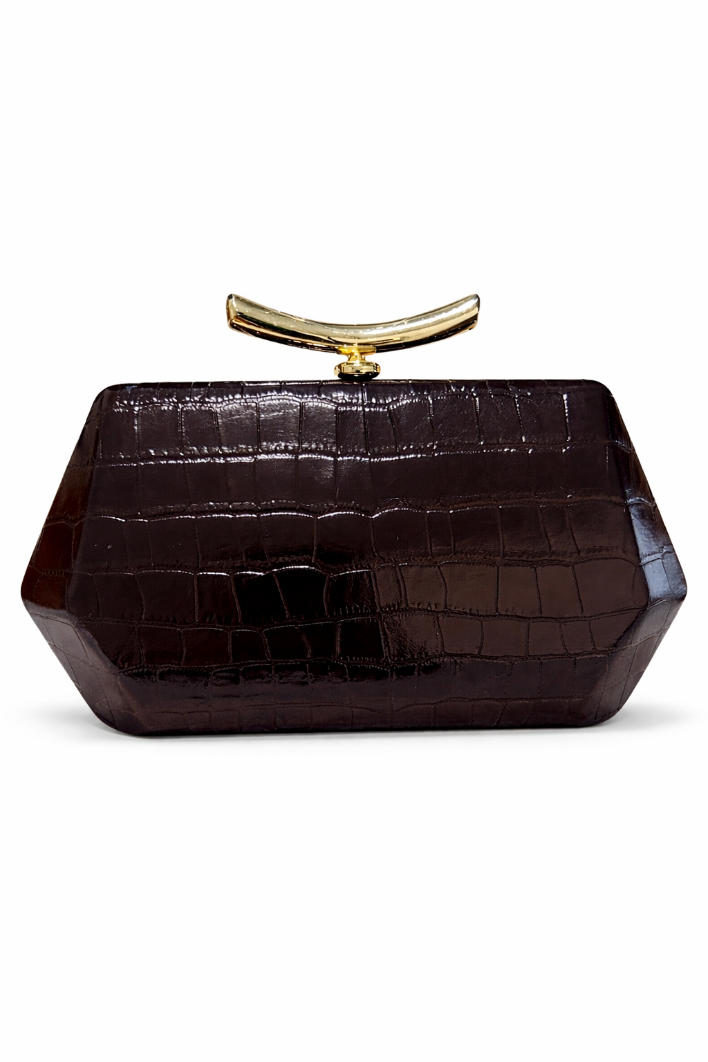 Coffee Croc-Embossed Luxe Clutch Bag