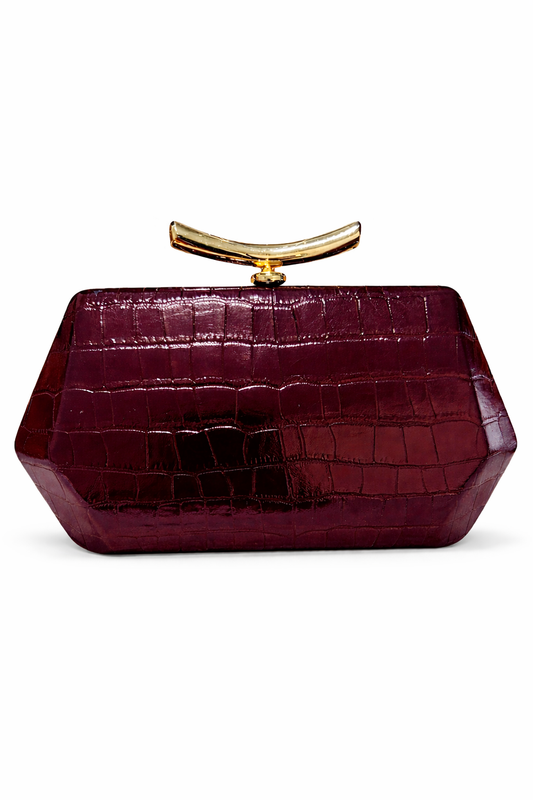 Burgundy Croc-Embossed Luxe Clutch Bag