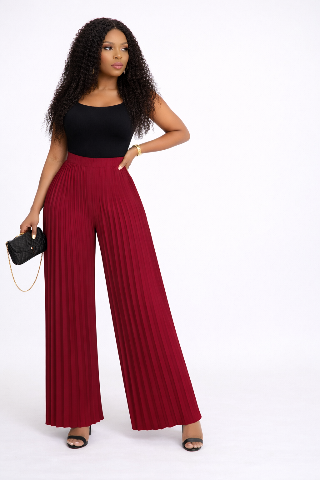 Burgundy Luxe Pleated Wide-Leg Pants