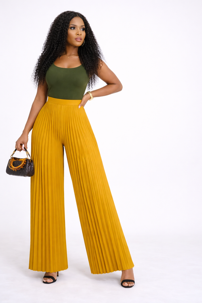 Mustard Luxe Pleated Wide-Leg Pants & Blazers