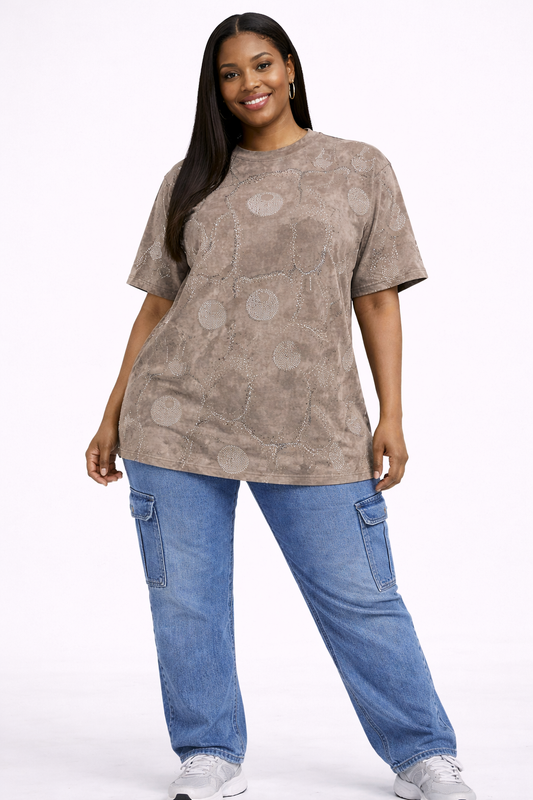 One Size - Brown Sparkle Statement Casual T-Shirt #6671