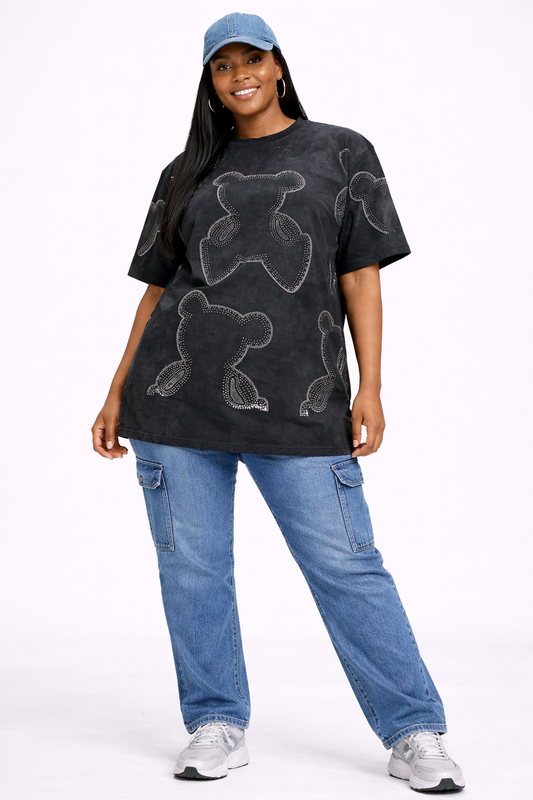 One Size - Black Sparkle Statement Casual T-Shirt #52213