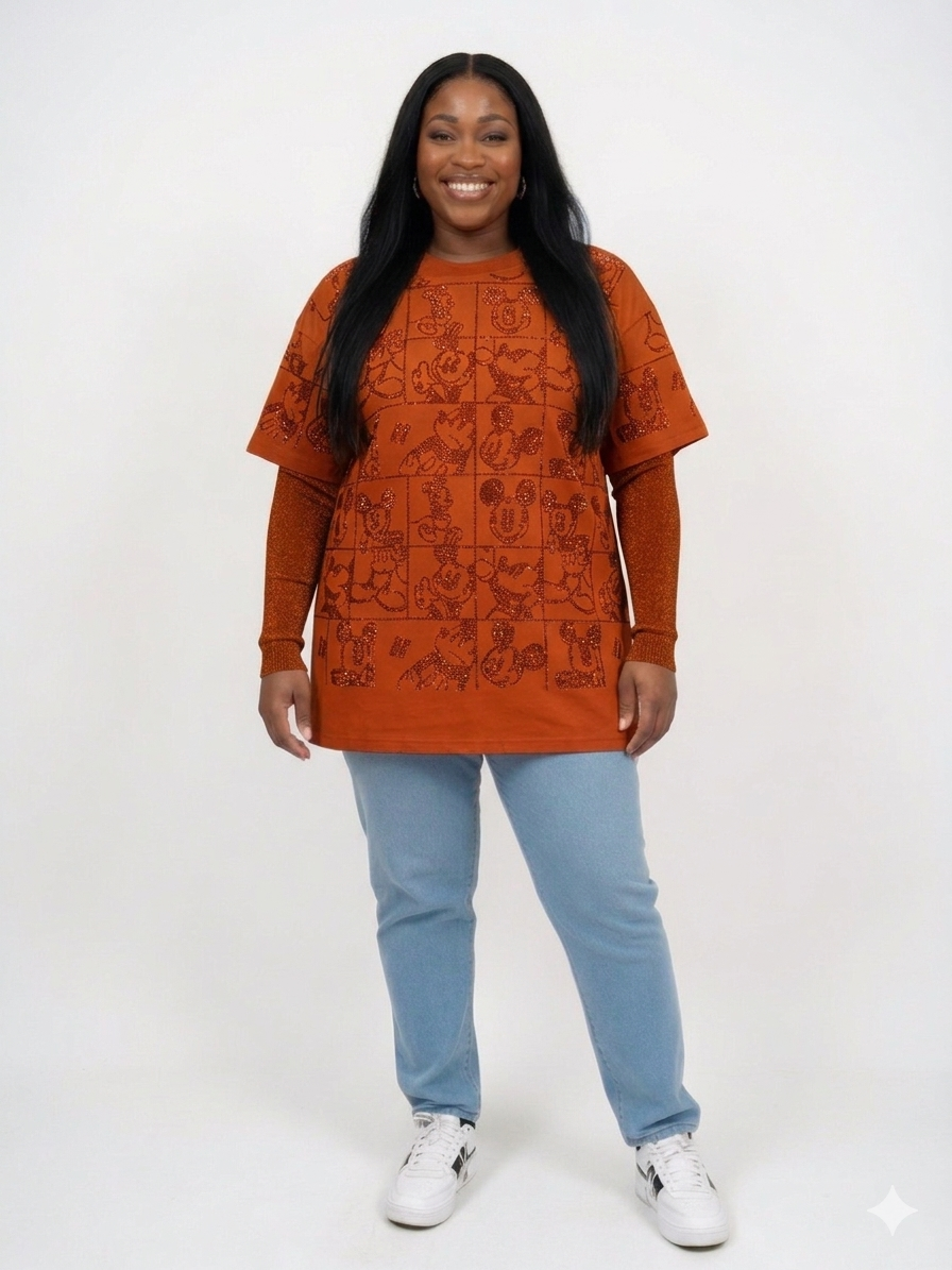 One Size - Orange Sparkle Statement Casual T-Shirt #2113