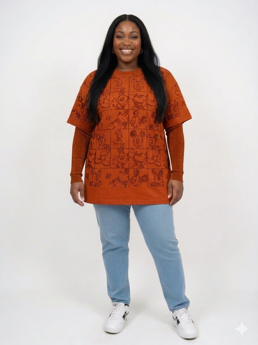 One Size - Orange Sparkle Statement Casual T-Shirt #2113