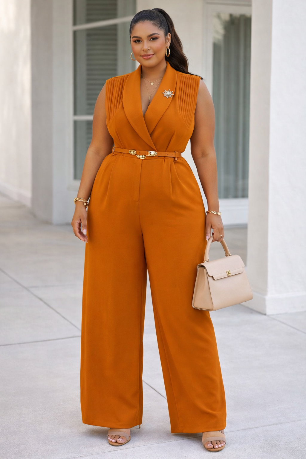 Luxe Brown  Tailored Sleeveless Jumpsuit