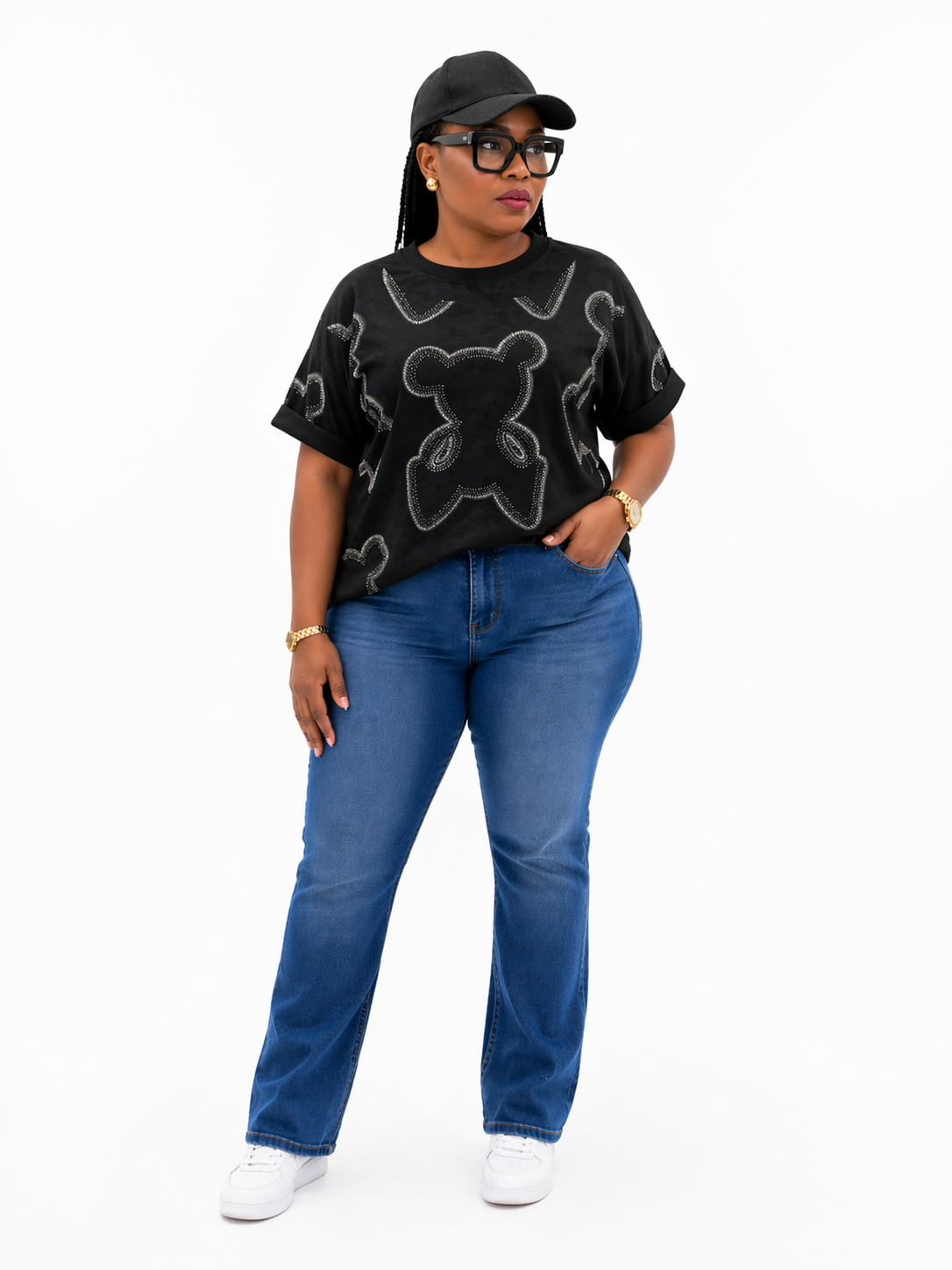 One Size - Dark Grey Sparkle Statement Casual T-Shirt #22201