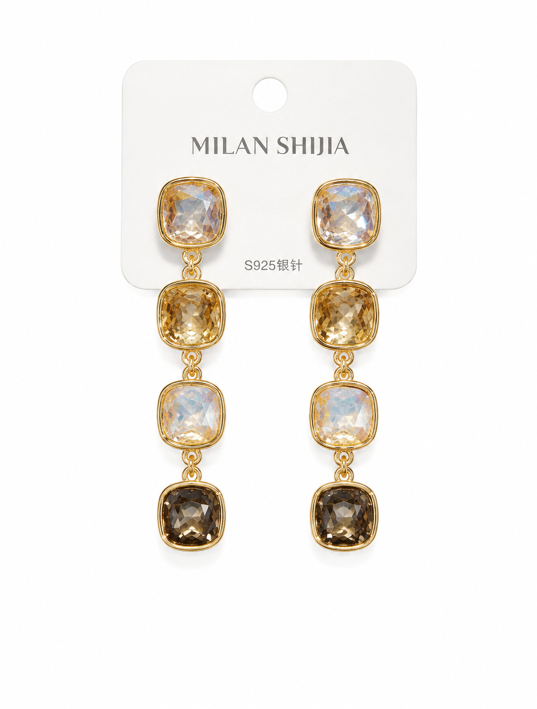 Neutral-Tone Crystal Drop Earrings
