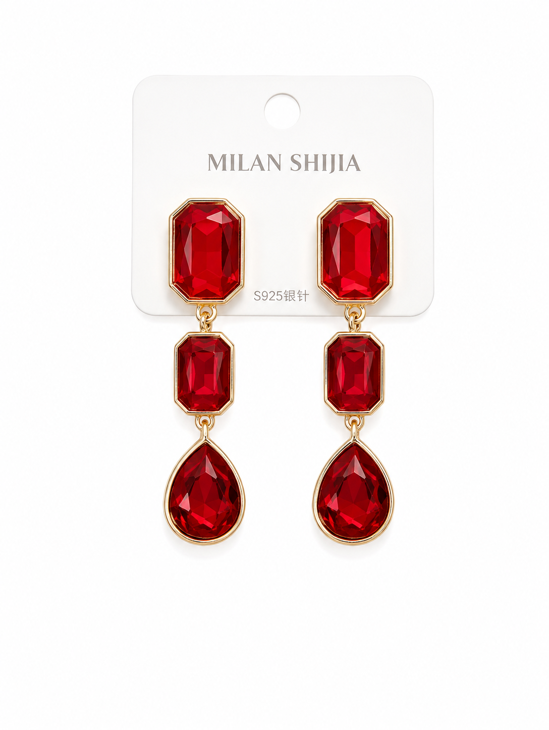 Ruby Red Crystal Drop Earrings