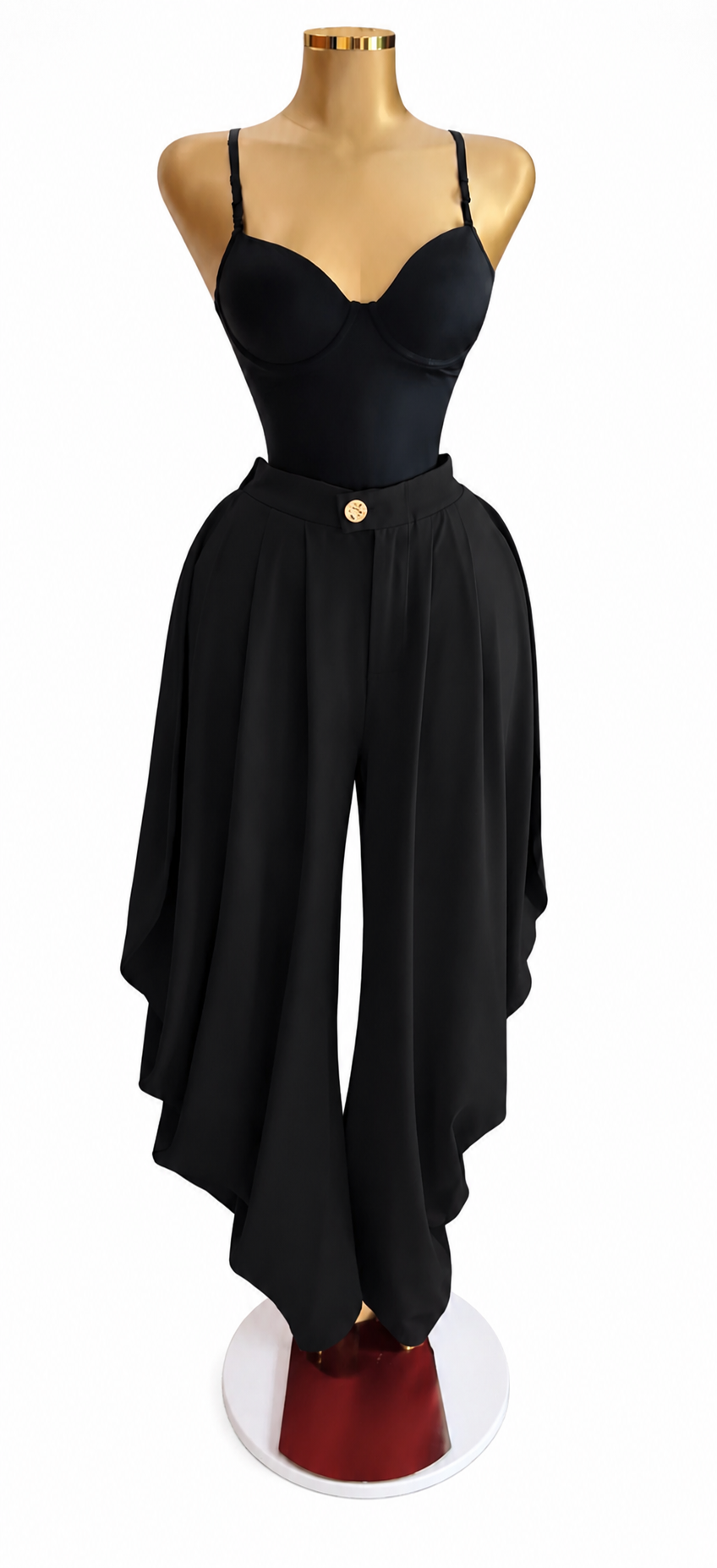 Black Elegant Draped Wide-Leg Palazzo Pants