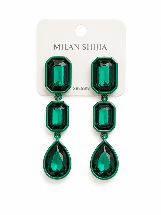Emerald Green Crystal Drop Earrings