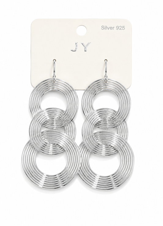 Silver Triple Circle Drop Earrings
