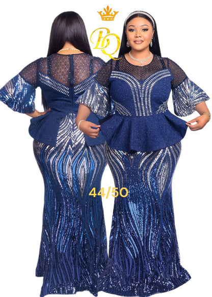 Blue Long Embellished Party Maxi Dress