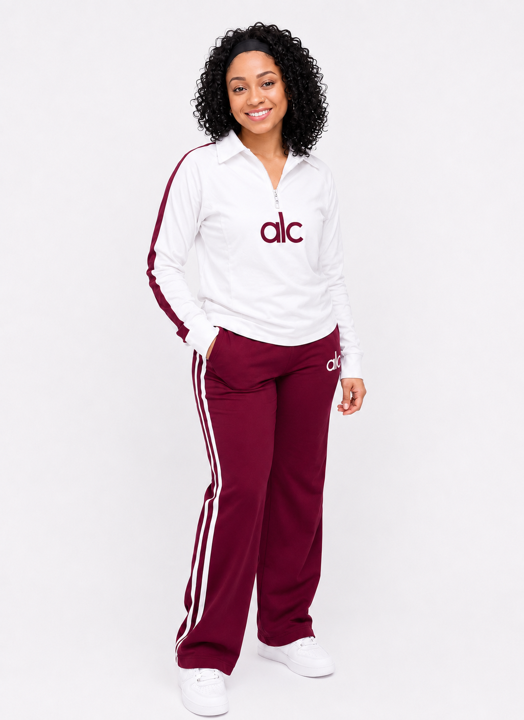 Maroon Contrast Stripe Half-Zip Tracksuit Set