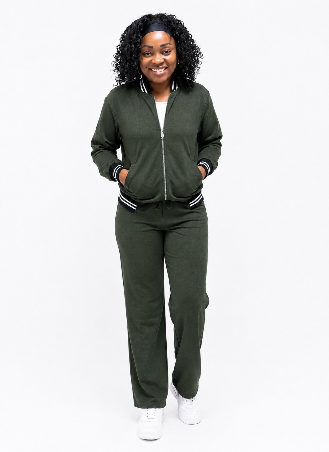 Green Classic Contrast Trim Tracksuit Set