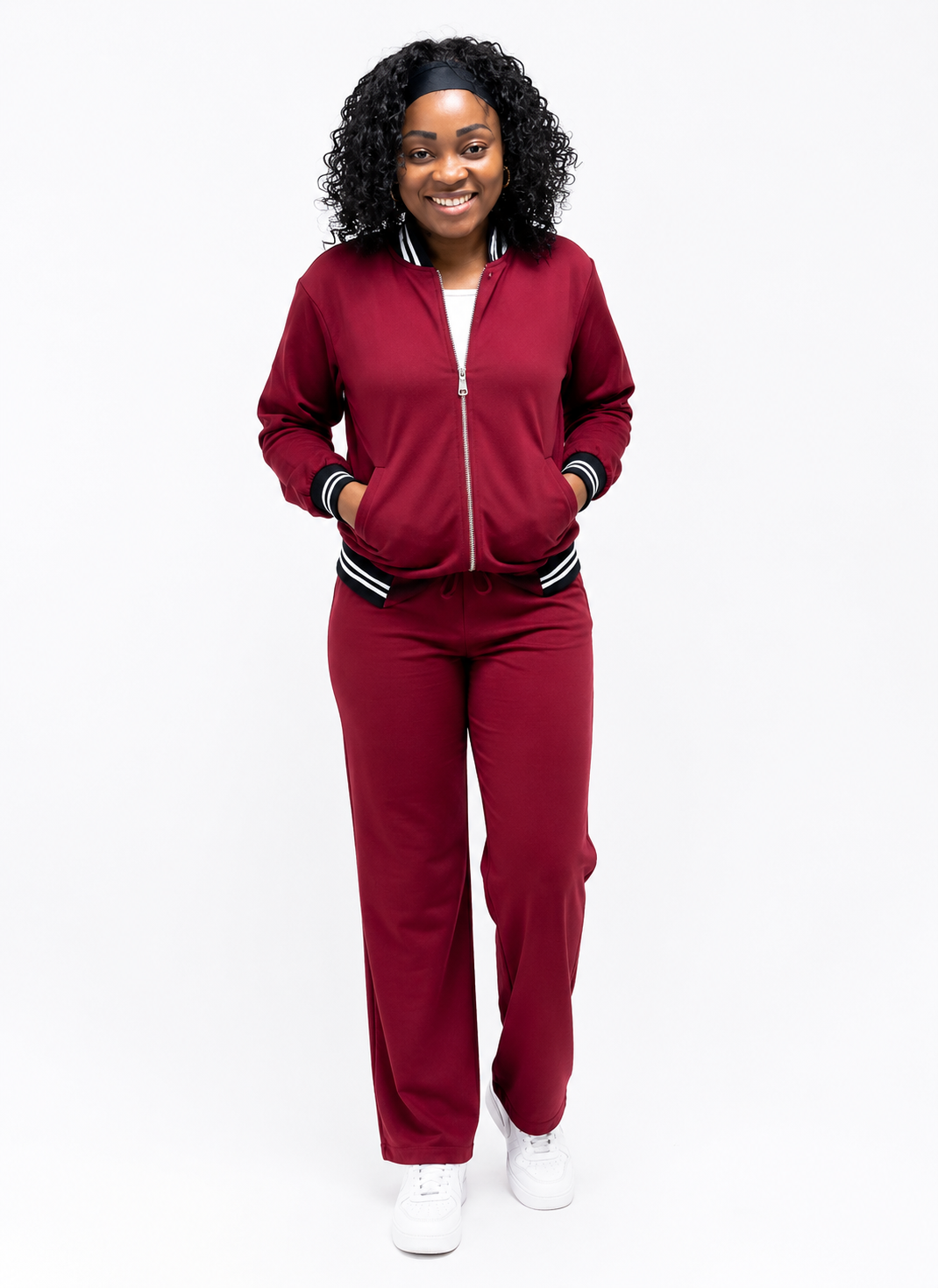 Maroon Classic Contrast Trim Tracksuit Set