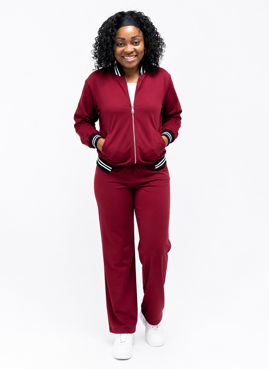 Maroon Classic Contrast Trim Tracksuit Set