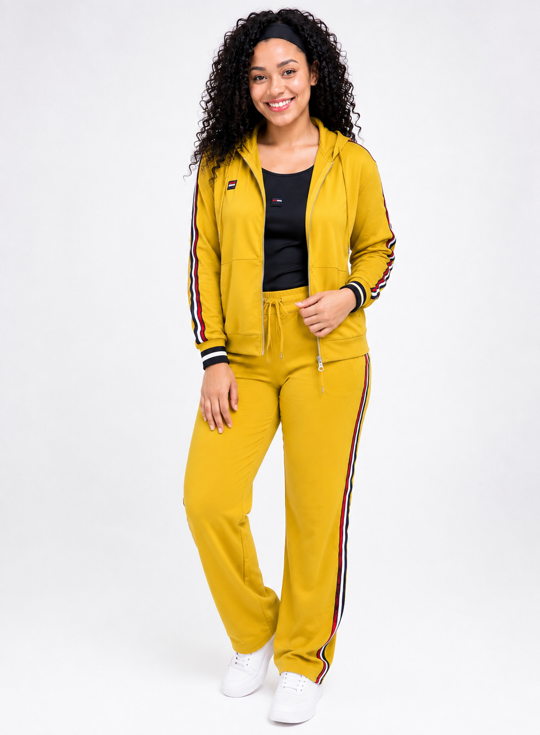 Women’s Contrast Stripe Hooded Tracksuit Set – Yellow