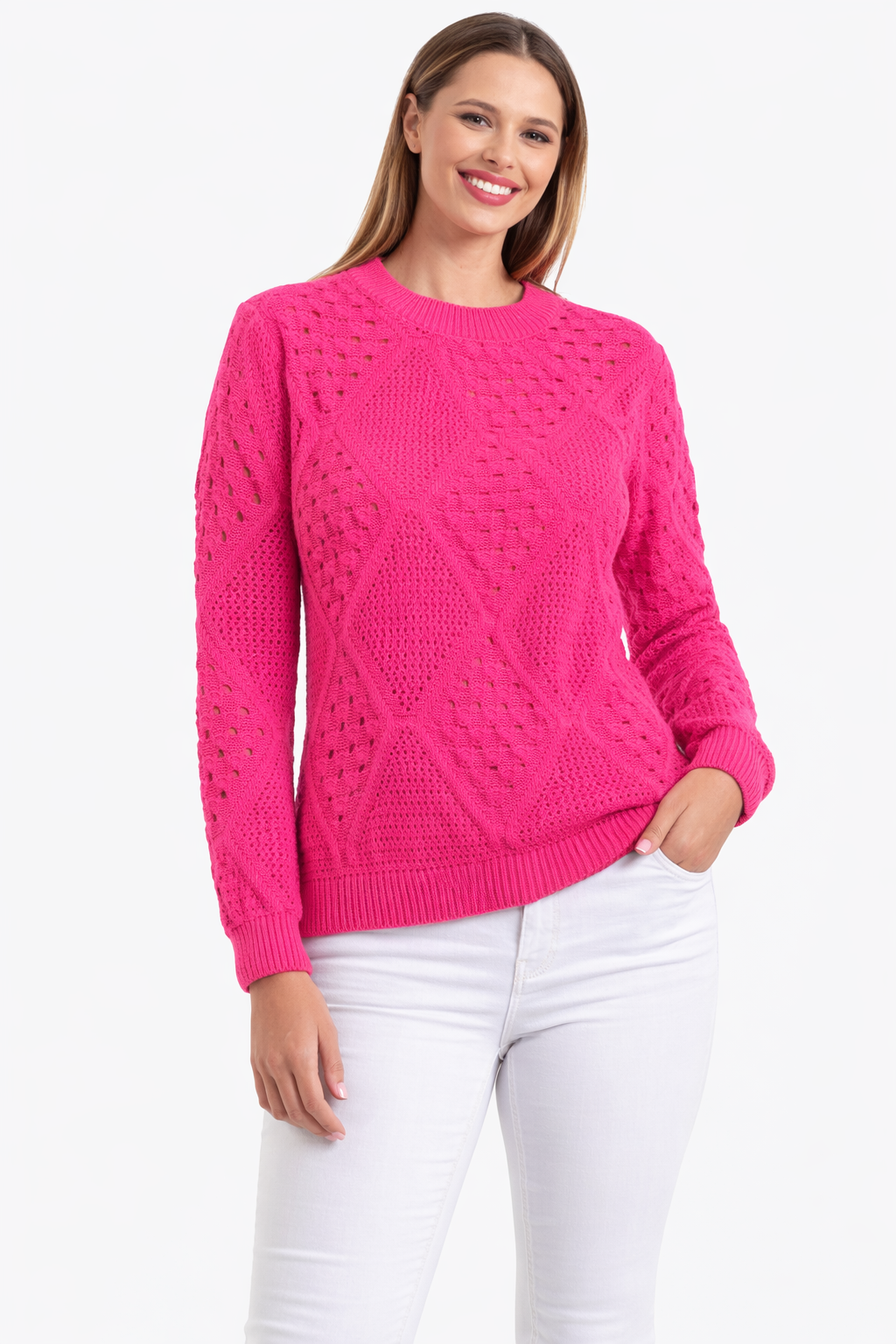 Ladies Mesh Design  Pink Perforated Sweater