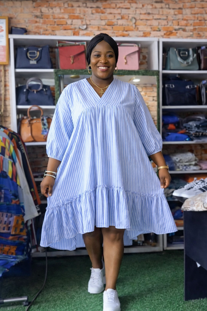 Soft Blue Cotton Shift Dress – Effortless Style