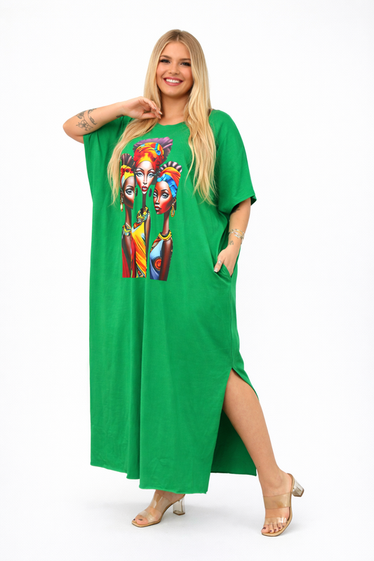“Art Meets Fashion” – Green Polo Dress with Unique Graphics