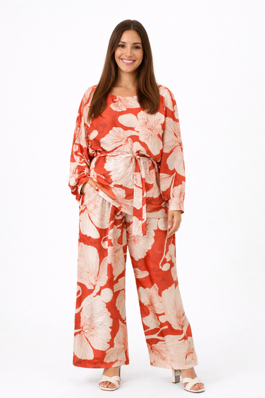 Floral Satin Two-Piece Set – Effortless Elegance