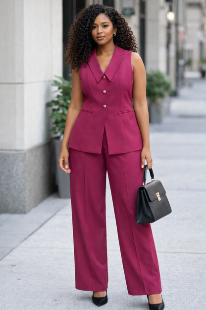 Burgundy Tailored Vest & Wide-Leg Pants Set